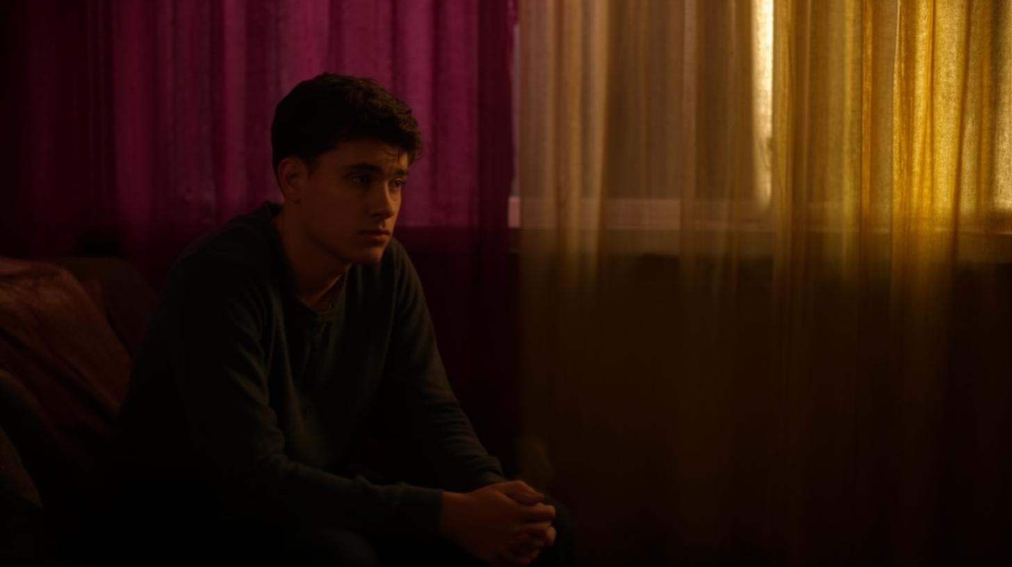 Young man sitting alone in a dimly lit room at night, reflecting on addiction and moments of clarity