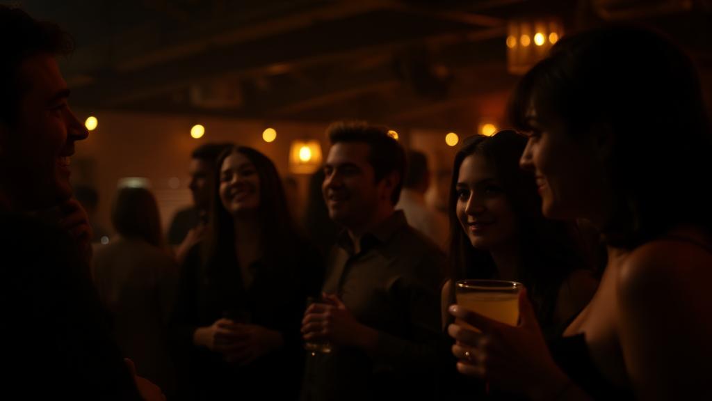 Person forcing laughter at drinking joke while others look concerned, showing shift from humor to worry