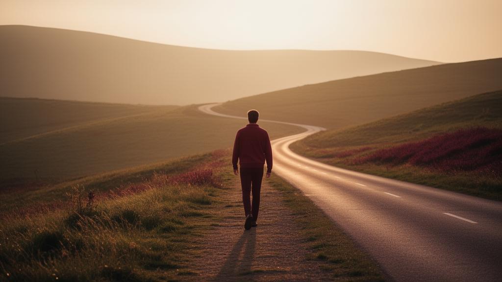 Person walking along a sunlit winding path at dawn symbolizing the journey of alcohol addiction recovery