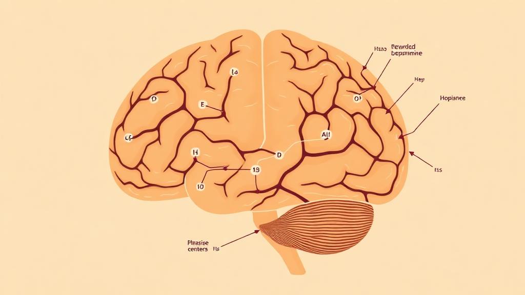 Brain diagram highlighting reward pathways with addiction substances creating stronger signals than natural rewards