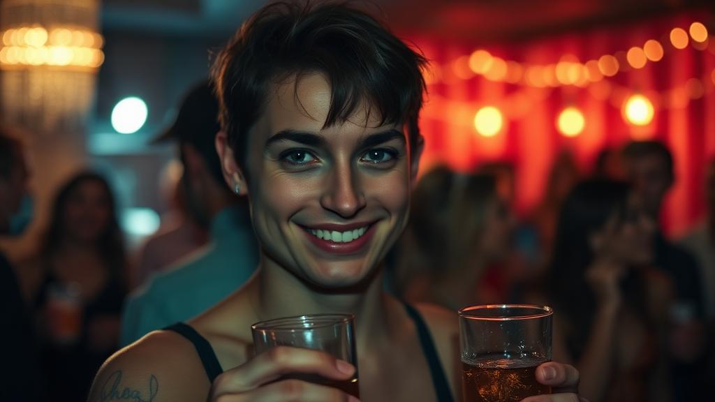 Person making jokes about drinking while serious concerns are literally masked behind comedy mask