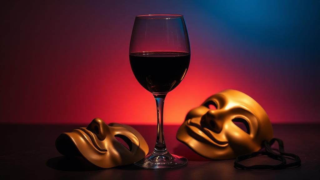 Clock showing 5 PM with wine glass replacing numbers, surrounded by social media posts about wine o'clock